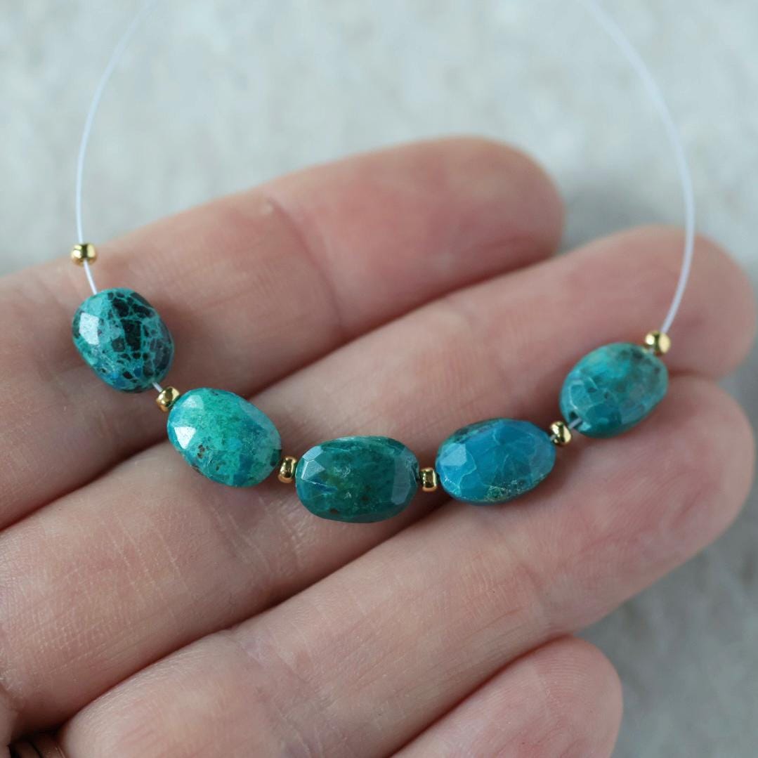 Chrysocolla Oval Nugget Beads – Faceted Oval Natural Gemstone -5 Pcs
