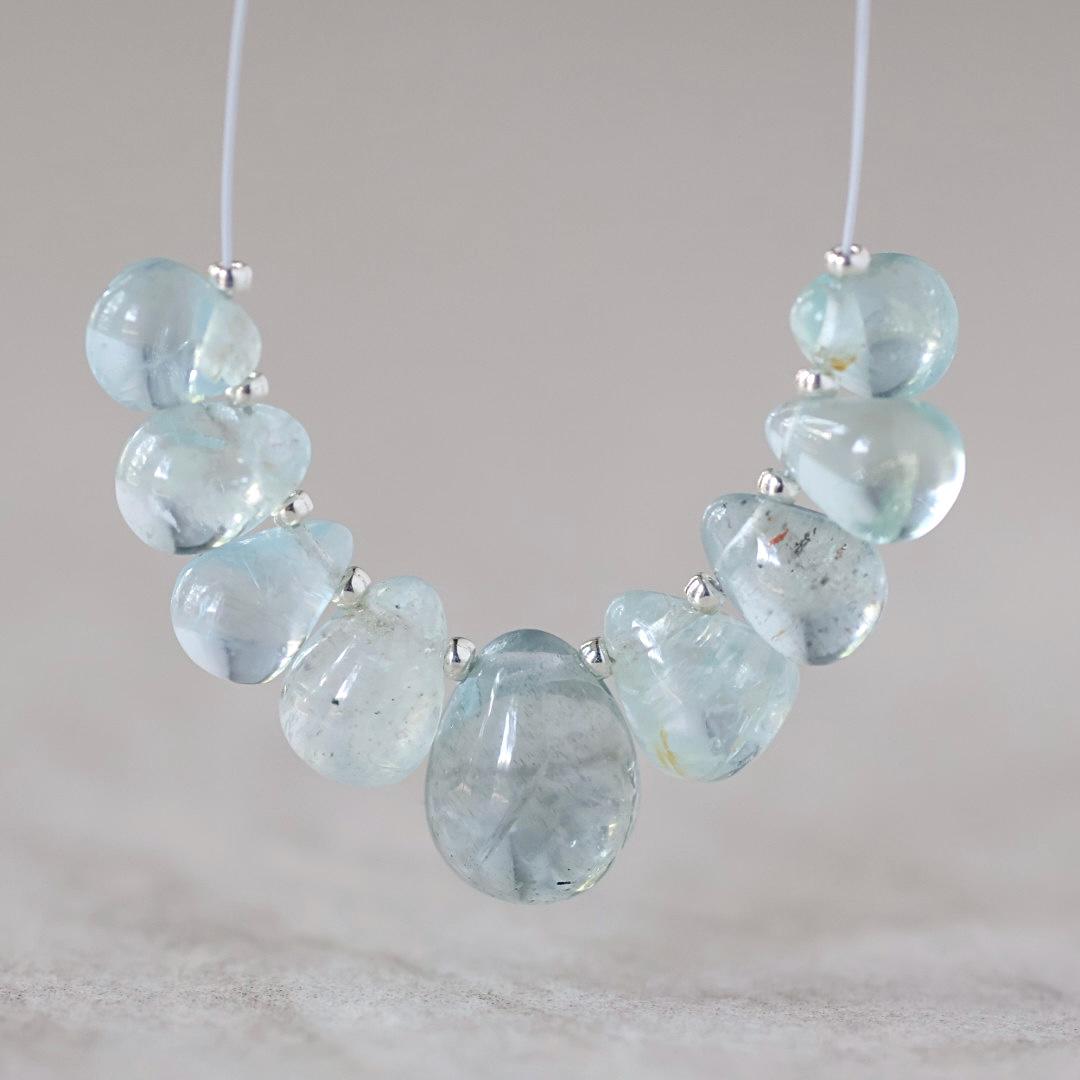 Natural Aquamarine Briolette Beads Smooth Teardrops 7-10mm Gemstone Drops for DIY Jewelry making