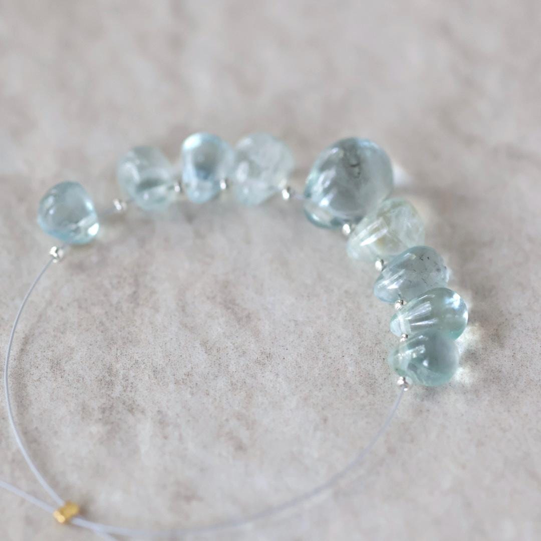 Natural Aquamarine Briolette Beads Smooth Teardrops 7-10mm Gemstone Drops for DIY Jewelry making