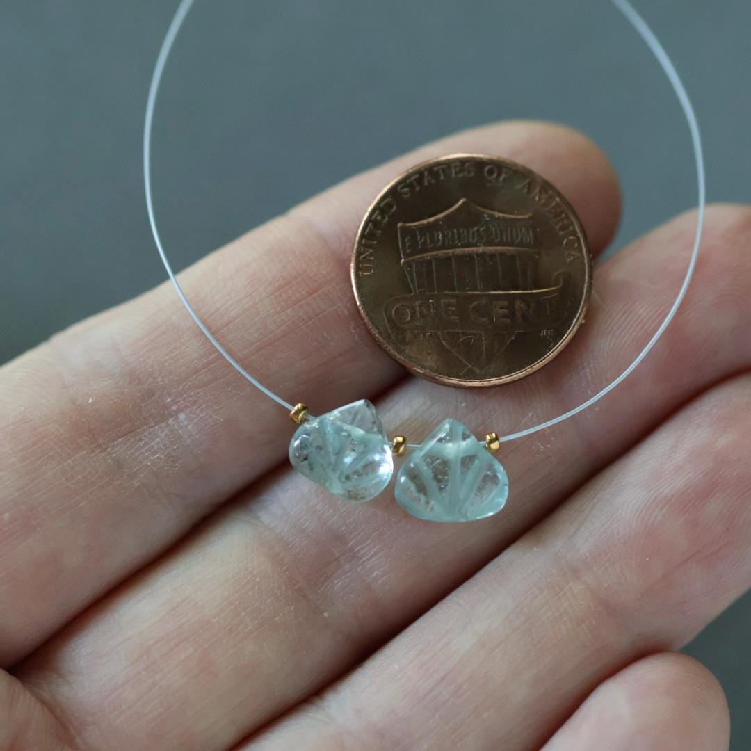 Natural Aquamarine Carved Briolette Beads Drops 7mm Teardrops 2Pcs Gemstone Beads March Birthstone DIY Jewelry Making Earrings Supplies