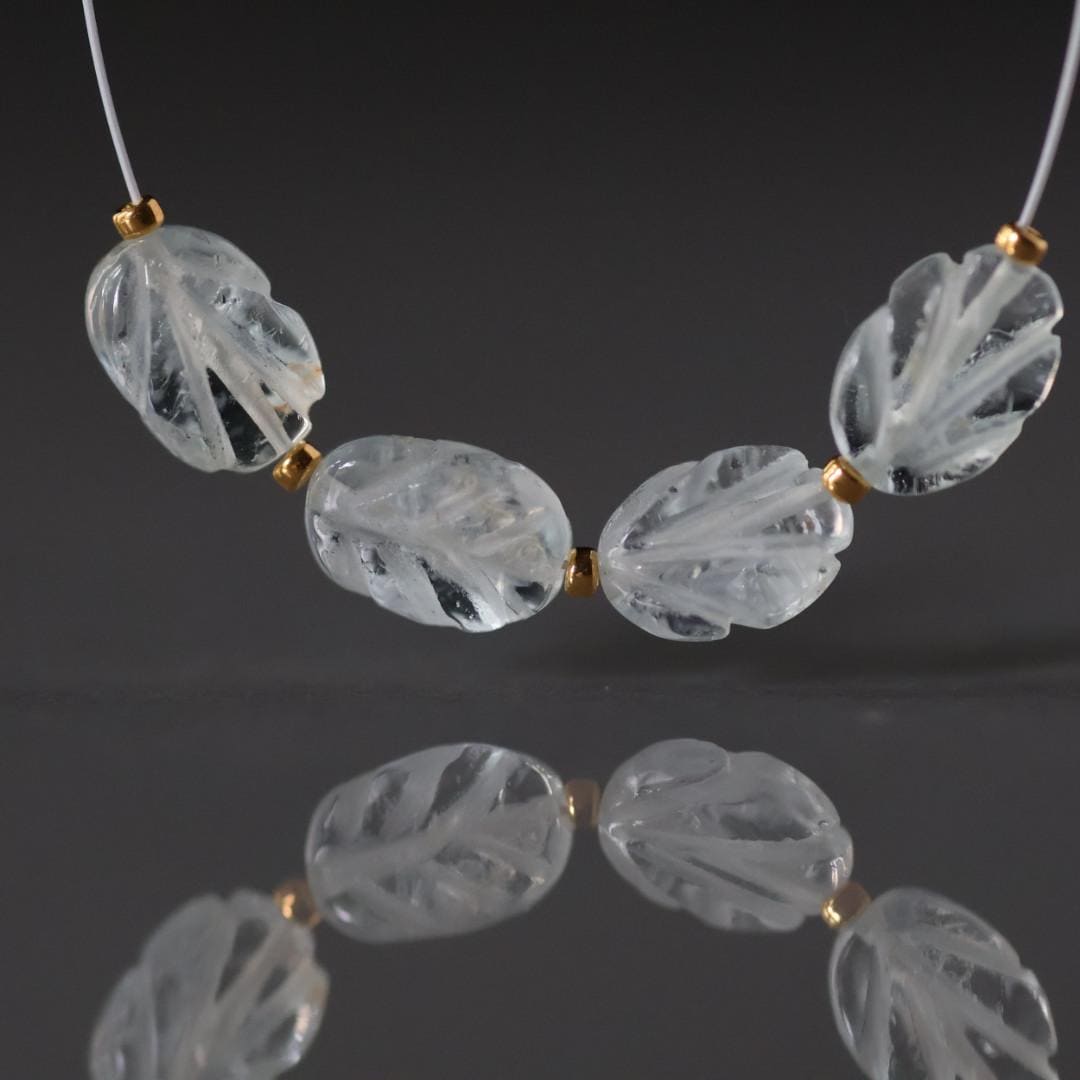 Natural Aquamarine Carved Oval Beads 6x8mm Leaf bead 4Pcs Gemstone Beads March Birthstone DIY Jewelry Making Earrings Supplies