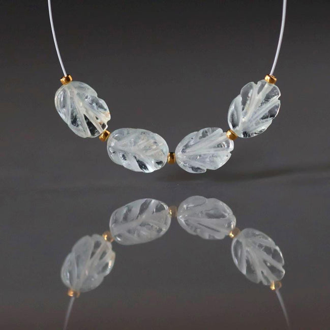 Natural Aquamarine Carved Oval Beads 6x8mm Leaf bead 4Pcs Gemstone Beads March Birthstone DIY Jewelry Making Earrings Supplies