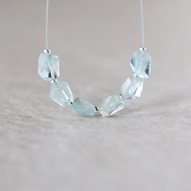 Natural Aquamarine Faceted Nugget Beads 6-9mm Stone Chunk Gemstone Bead Jewelry Making Craft Gift Beads March Birthstone