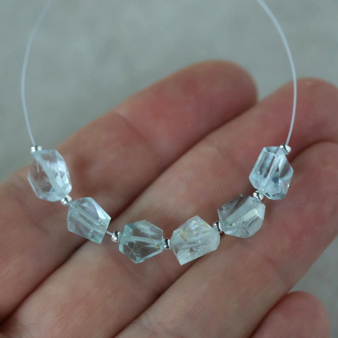 Natural Aquamarine Faceted Nugget Beads 6-9mm Stone Chunk Gemstone Bead Jewelry Making Craft Gift Beads March Birthstone