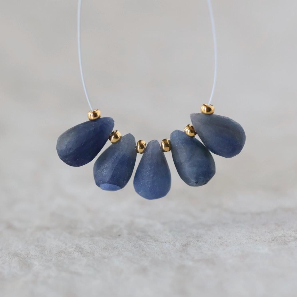 Natural Blue Sapphire Matte Briolette Beads Teardrops Drops 5x9mm 5 PCs Raw Sapphire Gemstone for DIY Jewelry Making