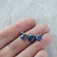 Natural Blue Sapphire Oval Beads Faceted Flat Briolettes 3 PCs 7-8mm Drops Genuine Gemstone DIY Jewelry Making