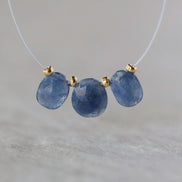 Natural Blue Sapphire Oval Beads Faceted Flat Briolettes 3 PCs 7-8mm Drops Genuine Gemstone DIY Jewelry Making