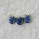 Natural Blue Sapphire Oval Beads Faceted Flat Briolettes 3 PCs 7-8mm Drops Genuine Gemstone DIY Jewelry Making