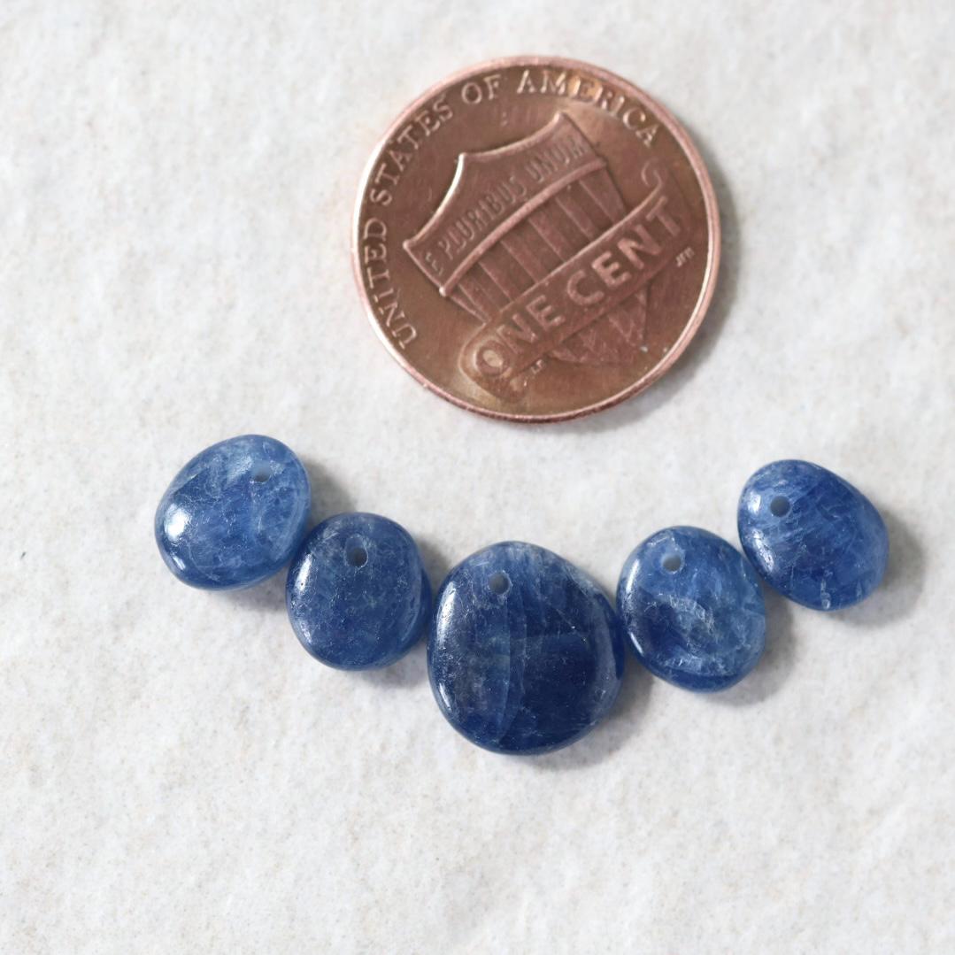 Natural Blue Sapphire Oval Beads Smooth Flat Top Drilled Briolettes 5 PCs 6-10mm Drops Genuine Gemstone DIY Jewelry Making
