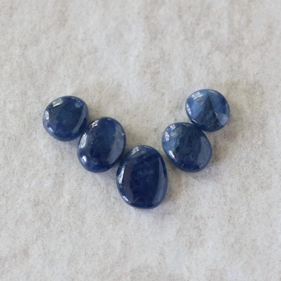Natural Blue Sapphire Oval Beads Smooth Flat Top Drilled Briolettes 5 PCs 6-10mm Drops Genuine Gemstone DIY Jewelry Making