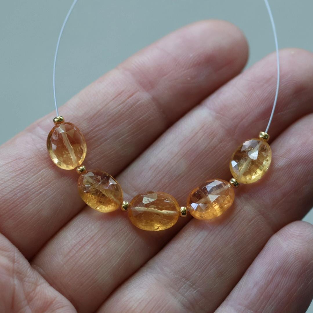 Natural Brazilian Imperial Topaz Oval Beads Faceted 5 Pcs Natural Gemstone Beads for DIY Jewelry Making Earrings Pendants
