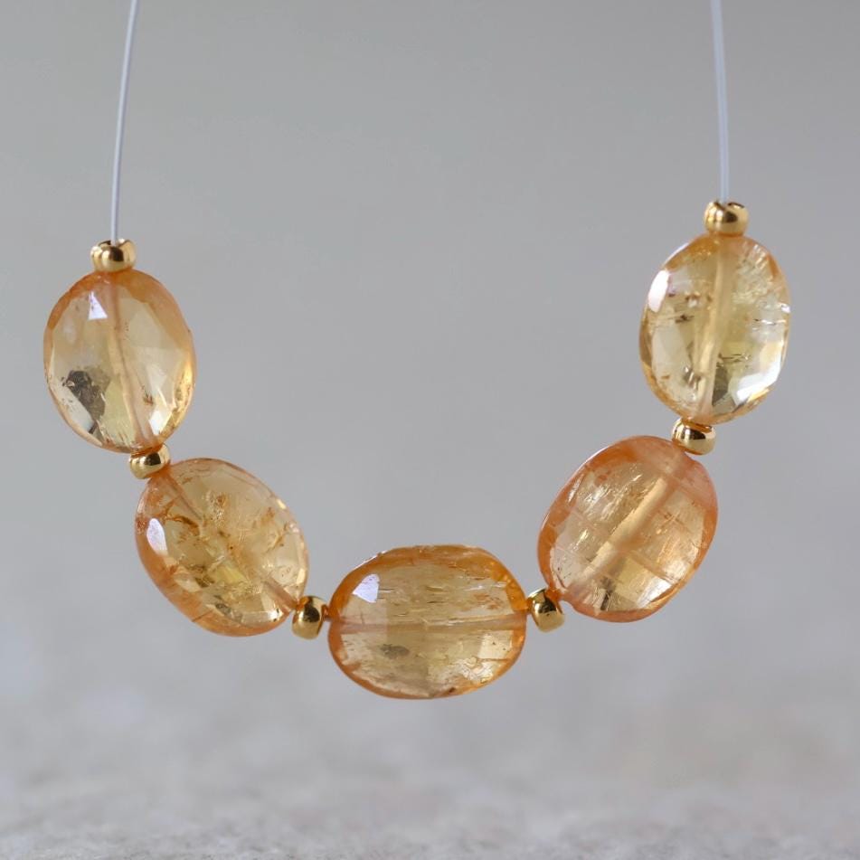 Natural Brazilian Imperial Topaz Oval Beads Faceted 5 Pcs Natural Gemstone Beads for DIY Jewelry Making Earrings Pendants