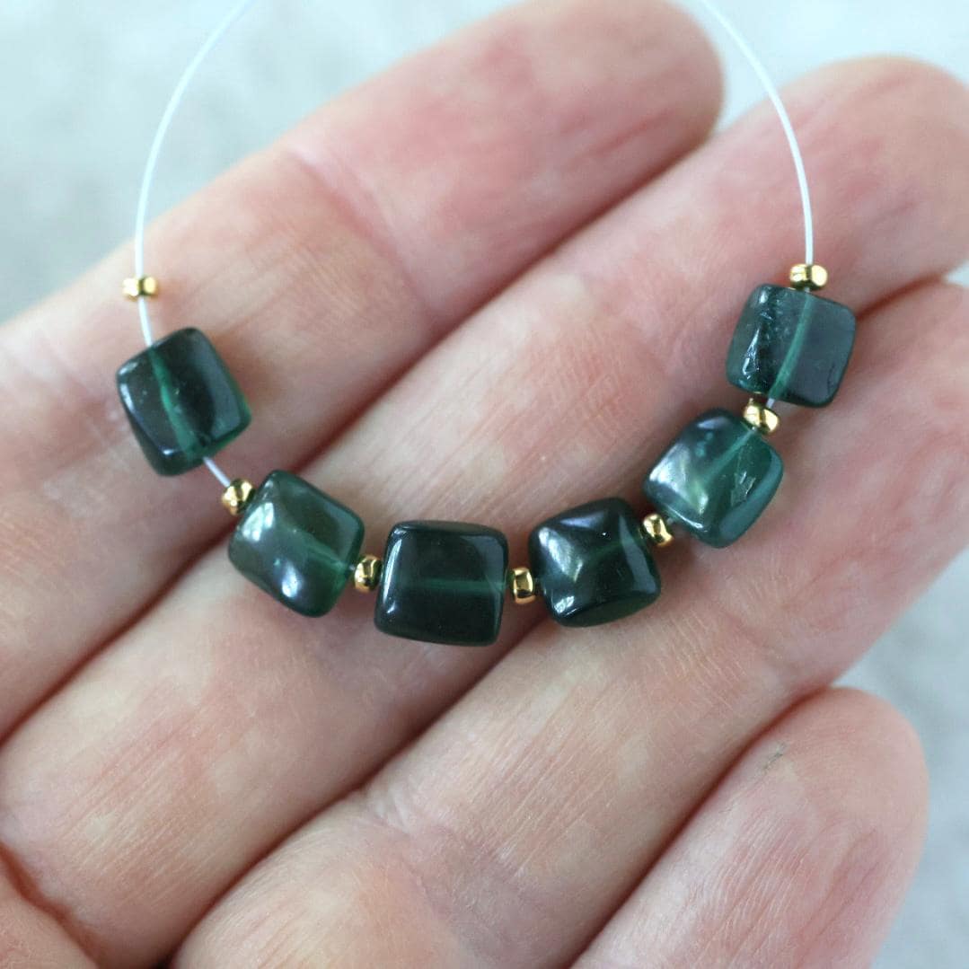 Natural Chrome Green Apatite Square Beads Smooth 6 PCs Gemstone for DIY Jewelry Making Supplies