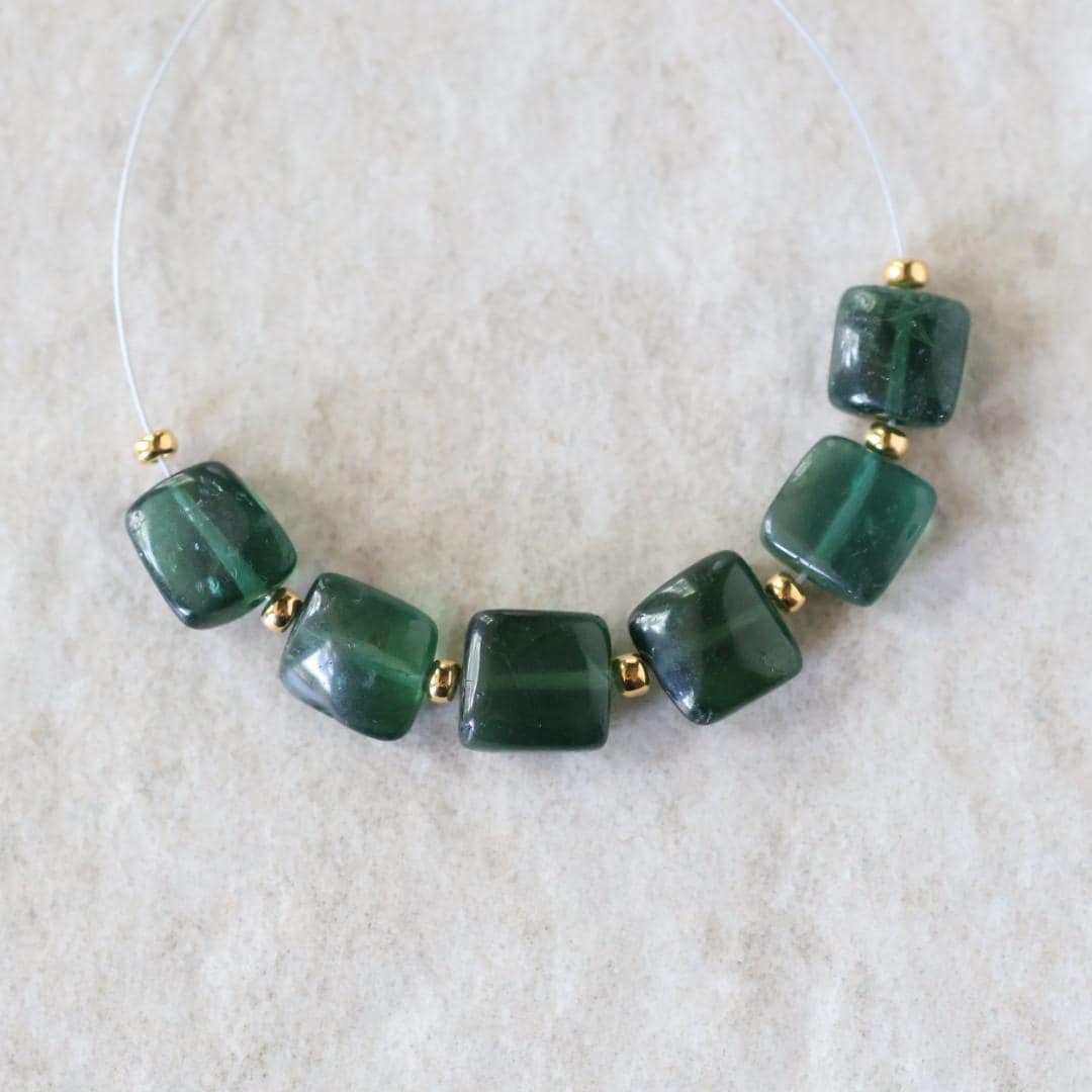 Natural Chrome Green Apatite Square Beads Smooth 6 PCs Gemstone for DIY Jewelry Making Supplies