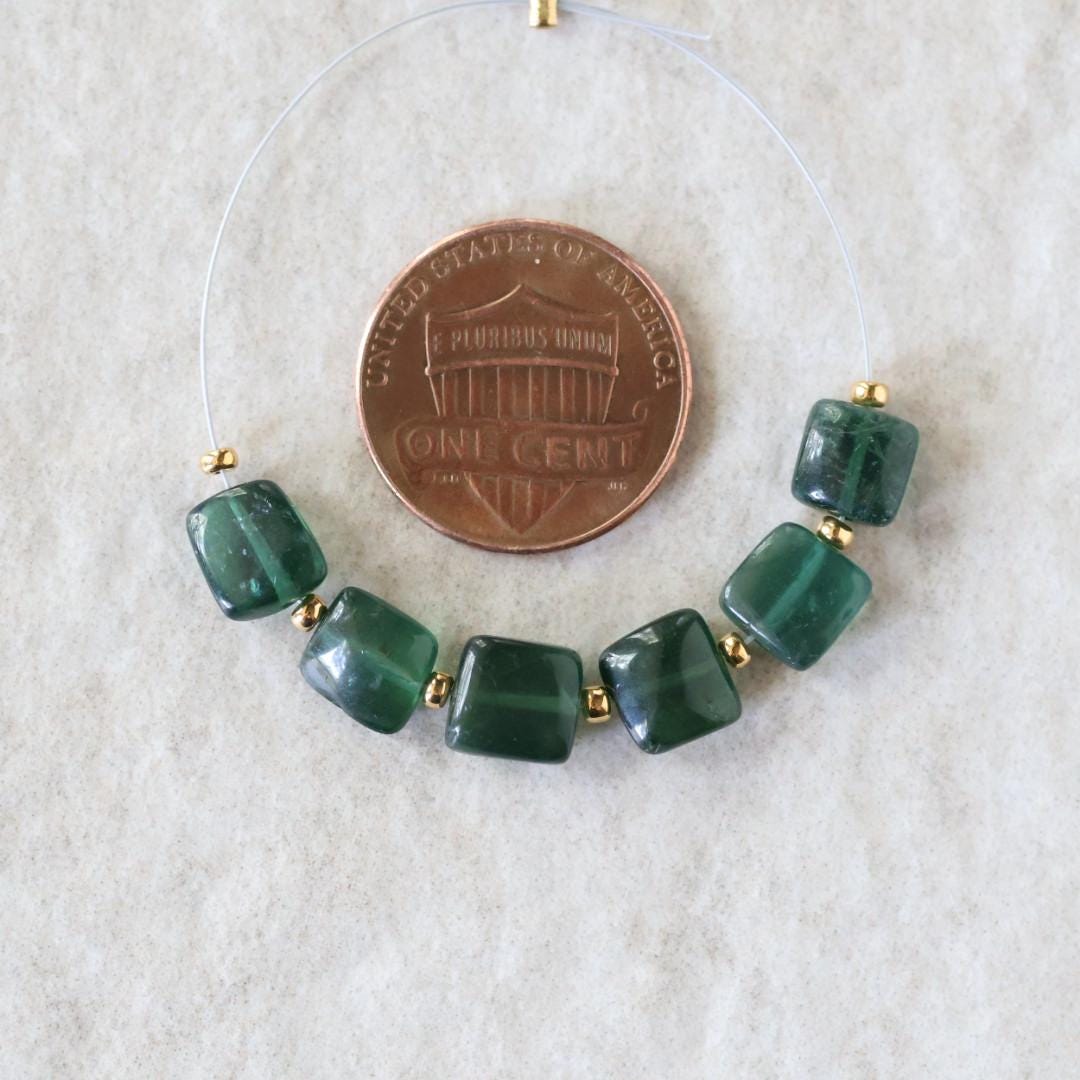 Natural Chrome Green Apatite Square Beads Smooth 6 PCs Gemstone for DIY Jewelry Making Supplies