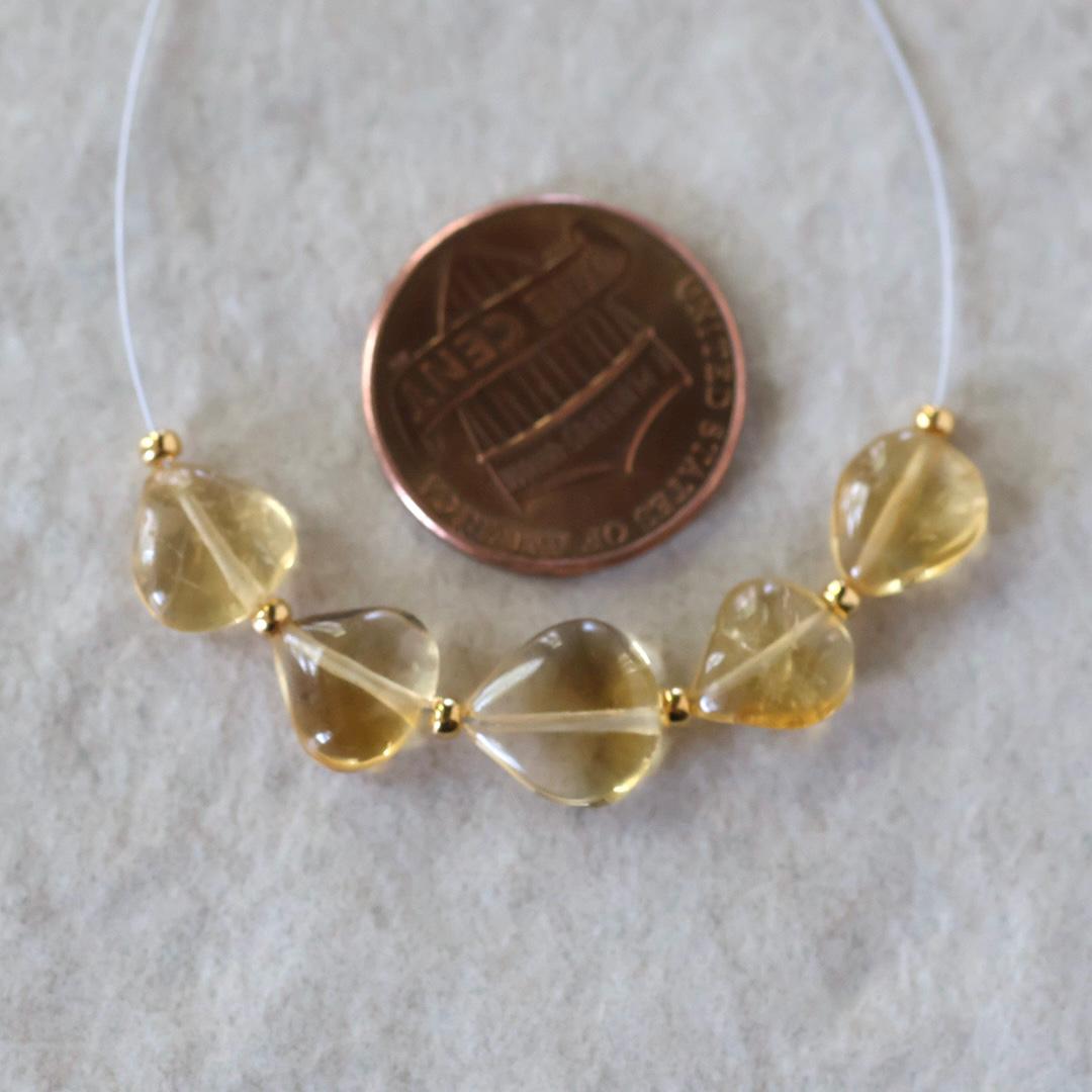 Natural Citrine Heart Beads Smooth 6-9mm 5 Pcs Yellow Gemstone Beads for DIY Jewelry Making
