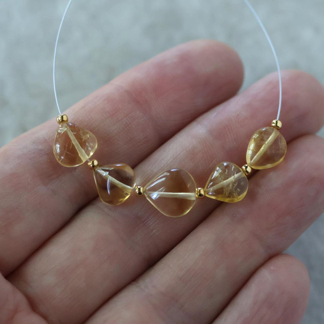 Natural Citrine Heart Beads Smooth 6-9mm 5 Pcs Yellow Gemstone Beads for DIY Jewelry Making