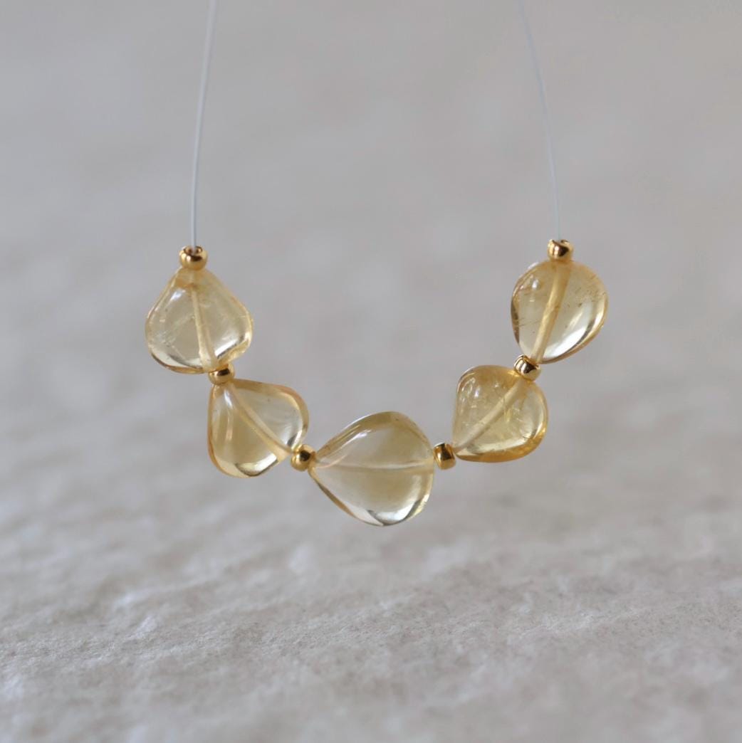 Natural Citrine Heart Beads Smooth 6-9mm 5 Pcs Yellow Gemstone Beads for DIY Jewelry Making