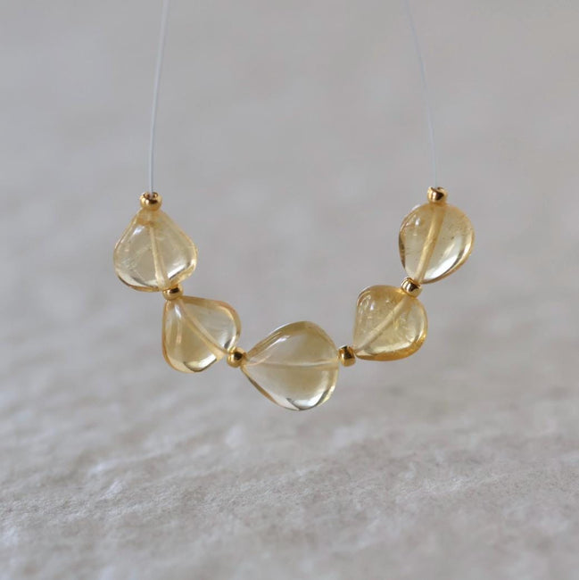 Natural Citrine Heart Beads Smooth 6-9mm 5 Pcs Yellow Gemstone Beads for DIY Jewelry Making