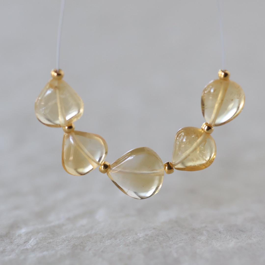 Natural Citrine Heart Beads Smooth 6-9mm 5 Pcs Yellow Gemstone Beads for DIY Jewelry Making