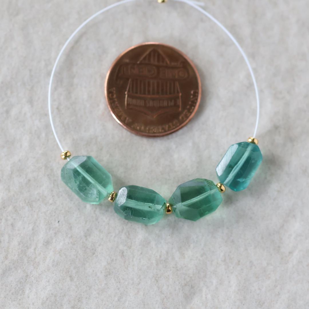 Natural Green Fluorite Nugget Bead Faceted Chunks 4 Pcs Gemstone Beads DIY Jewelry Making