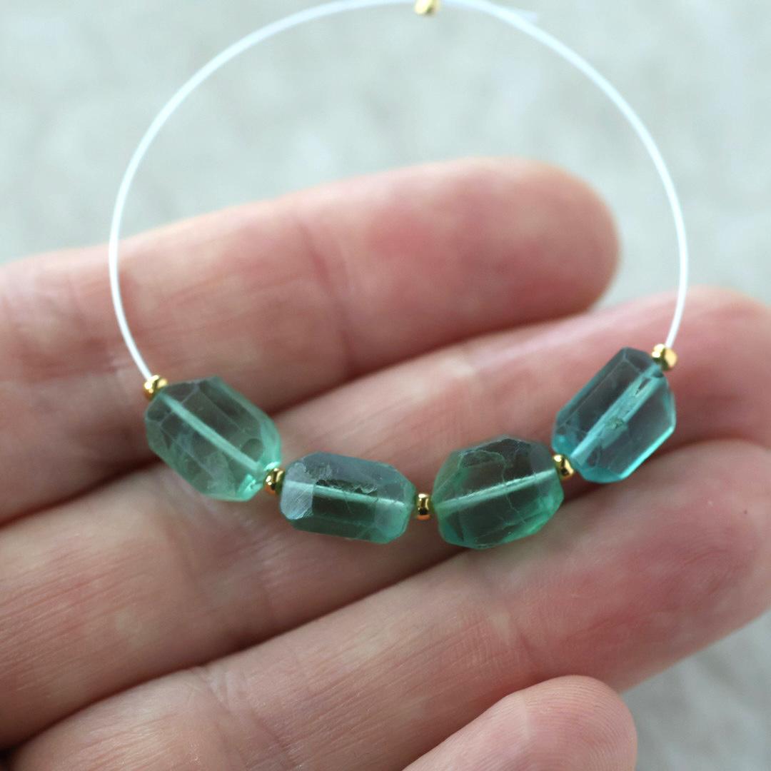 Natural Green Fluorite Nugget Bead Faceted Chunks 4 Pcs Gemstone Beads DIY Jewelry Making