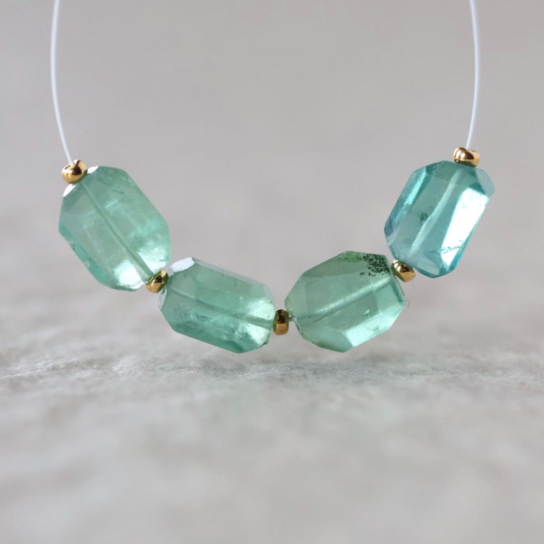 Natural Green Fluorite Nugget Bead Faceted Chunks 4 Pcs Gemstone Beads DIY Jewelry Making