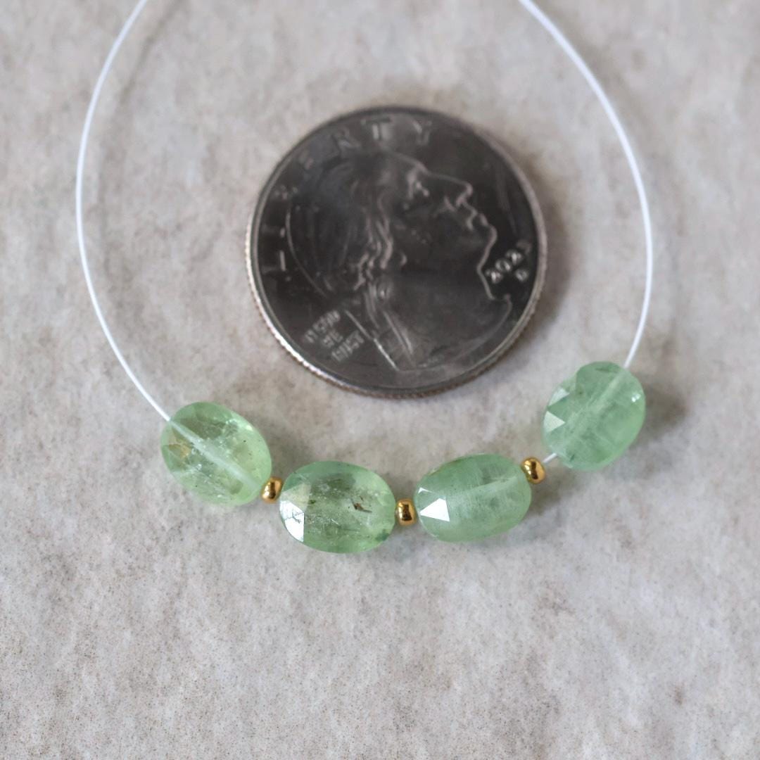 Natural Green Kyanite Oval Beads Faceted 4 PCs 7x9mm Genuine Gemstone for DIY Jewelry Making Earrings Supplies