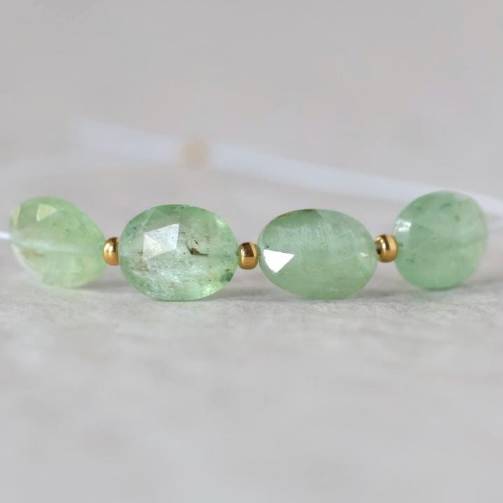 Natural Green Kyanite Oval Beads Faceted 4 PCs 7x9mm Genuine Gemstone for DIY Jewelry Making Earrings Supplies