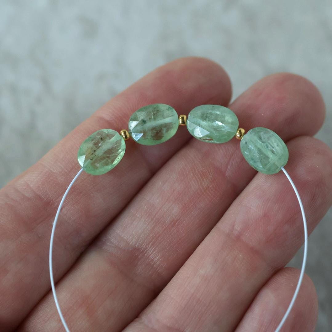 Natural Green Kyanite Oval Beads Faceted 4 PCs 7x9mm Genuine Gemstone for DIY Jewelry Making Earrings Supplies