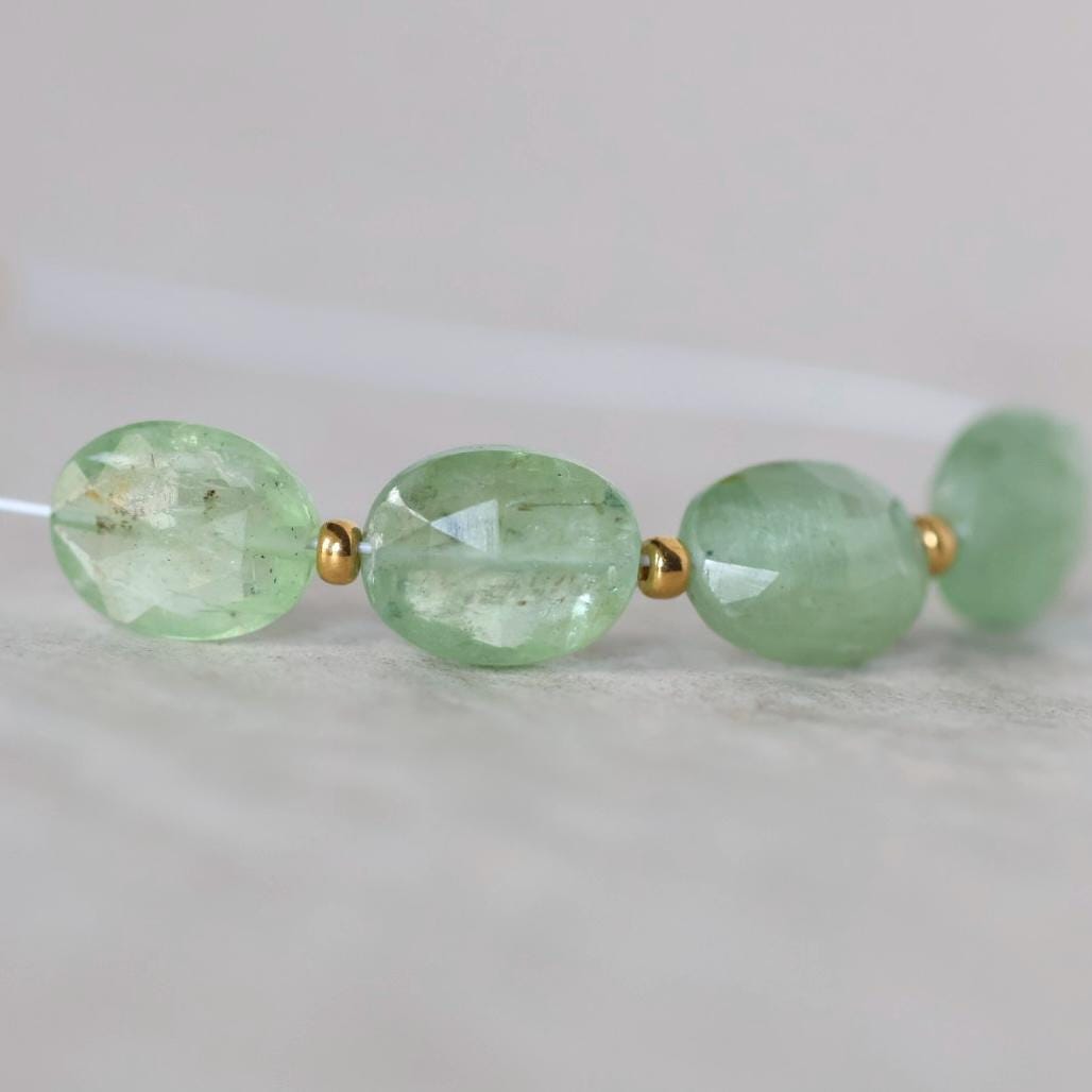 Natural Green Kyanite Oval Beads Faceted 4 PCs 7x9mm Genuine Gemstone for DIY Jewelry Making Earrings Supplies