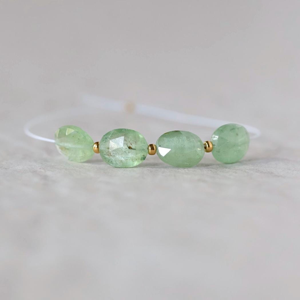 Natural Green Kyanite Oval Beads Faceted 4 PCs 7x9mm Genuine Gemstone for DIY Jewelry Making Earrings Supplies