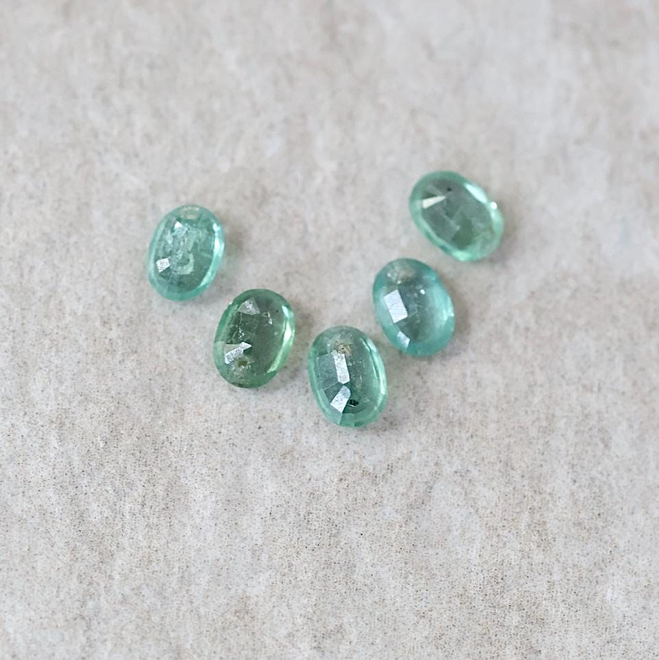 Natural Green Kyanite Oval Beads Faceted Briolette Top Center Drilled Genuine Gemstone for DIY Jewelry Making Earrings Supplies