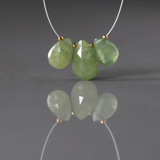 Natural Green Sapphire Beads Briolettes Pear Shape 3 PCs 9mm Faceted Drops Sapphire Genuine Gemstone DIY Jewelry Earrings Pendant