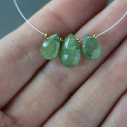 Natural Green Sapphire Beads Briolettes Pear Shape 3 PCs 9mm Faceted Drops Sapphire Genuine Gemstone DIY Jewelry Earrings Pendant