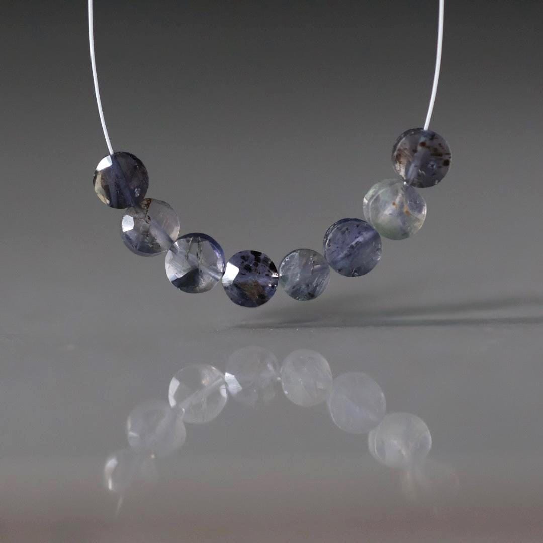 Natural Iolite Coin Beads Faceted 5mm 8 Pcs Natural Gemstone Beads for DIY Jewelry Making DIY Necklace Earrings