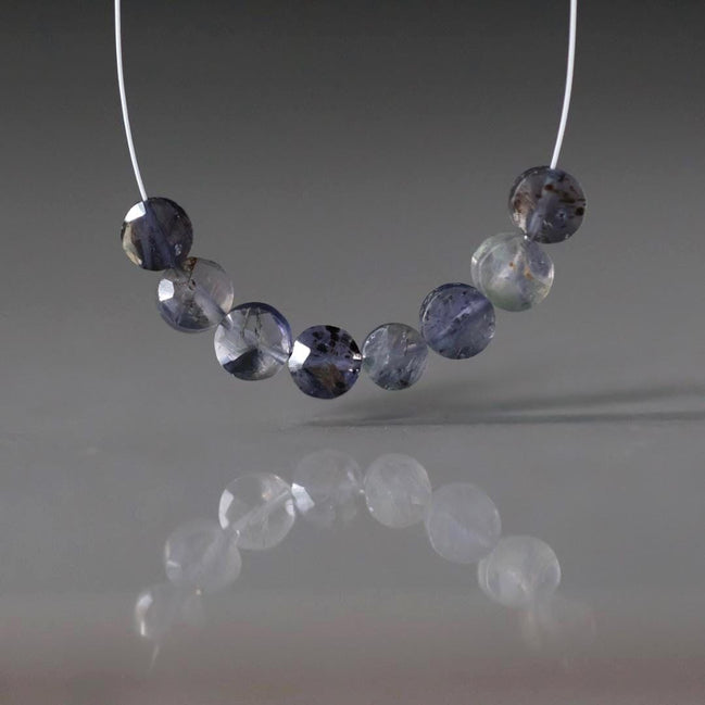 Natural Iolite Coin Beads Faceted 5mm 8 Pcs Natural Gemstone Beads for DIY Jewelry Making DIY Necklace Earrings