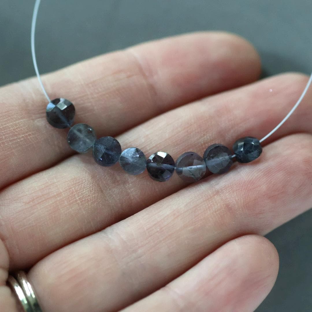 Natural Iolite Coin Beads Faceted 5mm 8 Pcs Natural Gemstone Beads for DIY Jewelry Making DIY Necklace Earrings