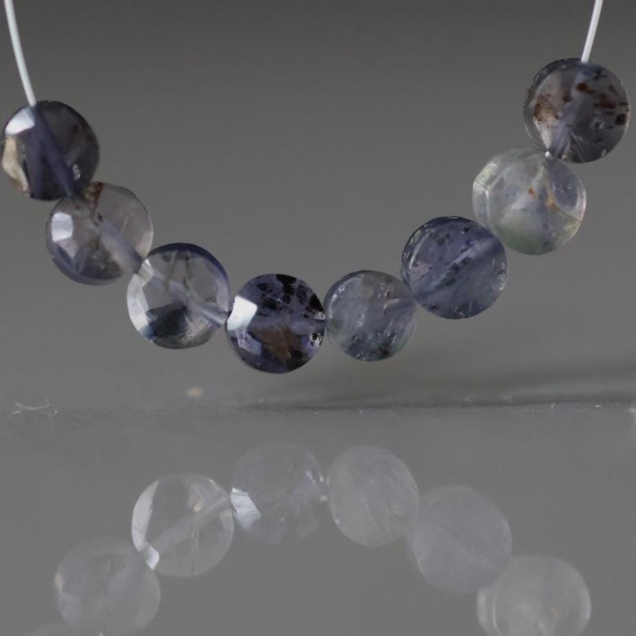 Natural Iolite Coin Beads Faceted 5mm 8 Pcs Natural Gemstone Beads for DIY Jewelry Making DIY Necklace Earrings