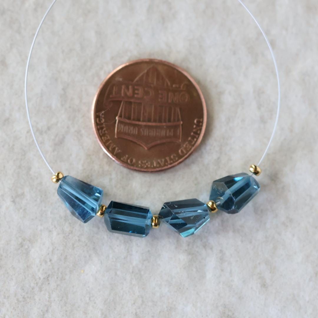 Natural London Blue Topaz Nugget Beads Chunks Stones 6x8mm 4 Pcs Gemstone for DIY Jewelry Making Earrings Supplies