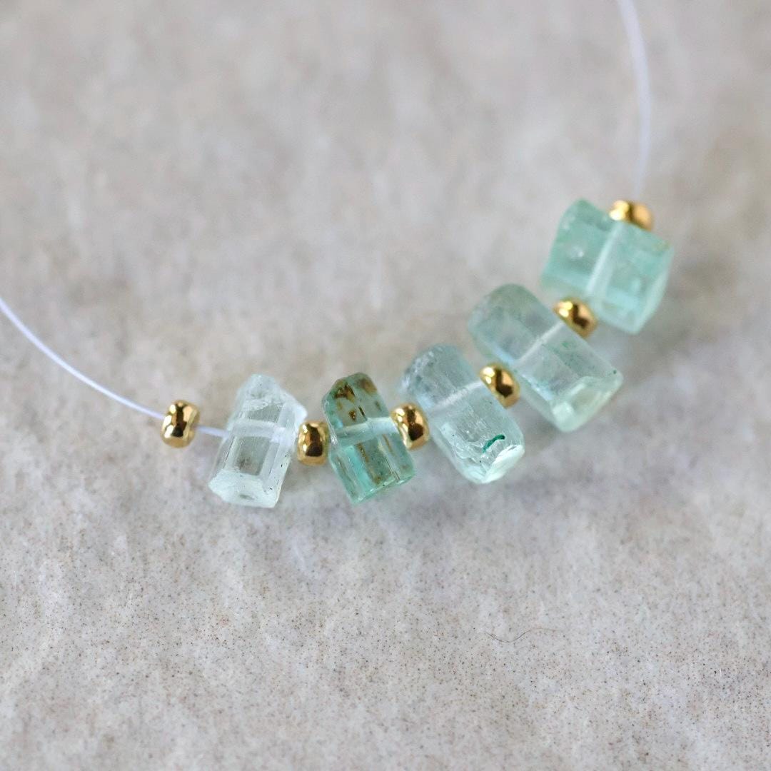 Natural Nigerian Emerald Stick Beads Tube 5-6mm Raw Emerald Gemstone for DIY Jewelry Making Earrings Pendant Supplies