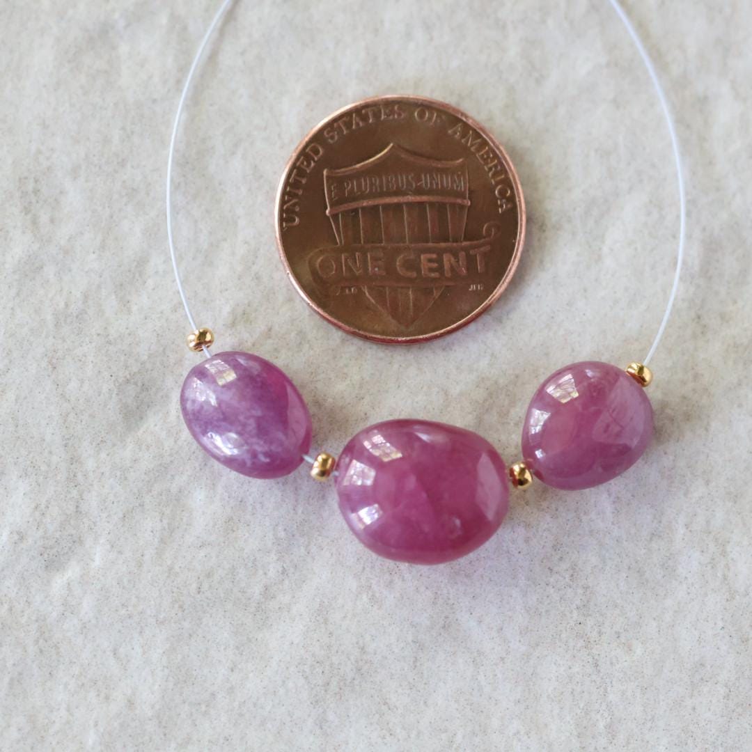 Natural Pink Sapphire Bead Oval Smooth 10x13mm Nugget Stone Chunk Gemstone Bead for DIY Jewelry Making Pendant
