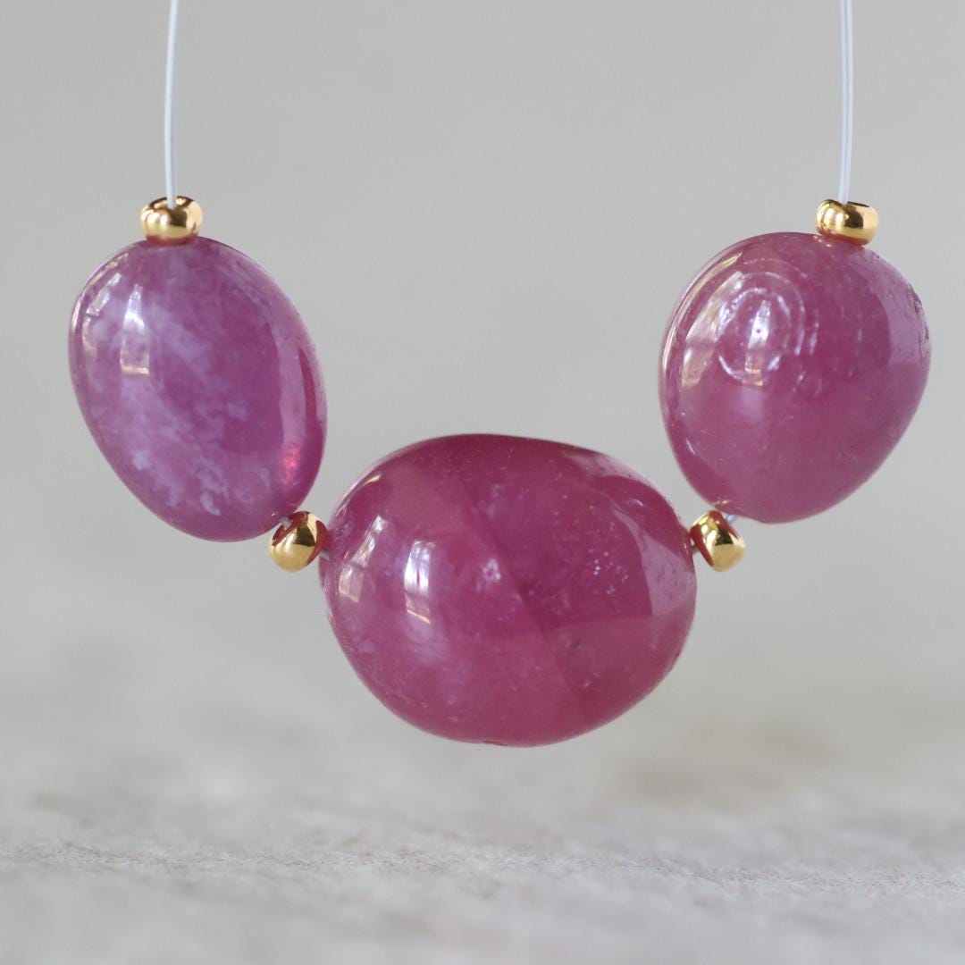 Natural Pink Sapphire Bead Oval Smooth 10x13mm Nugget Stone Chunk Gemstone Bead for DIY Jewelry Making Pendant