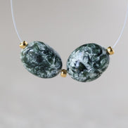 Natural Russian Seraphinite Oval Beads Smooth 2 Pcs Genuine Gemstone for DIY Jewelry Making