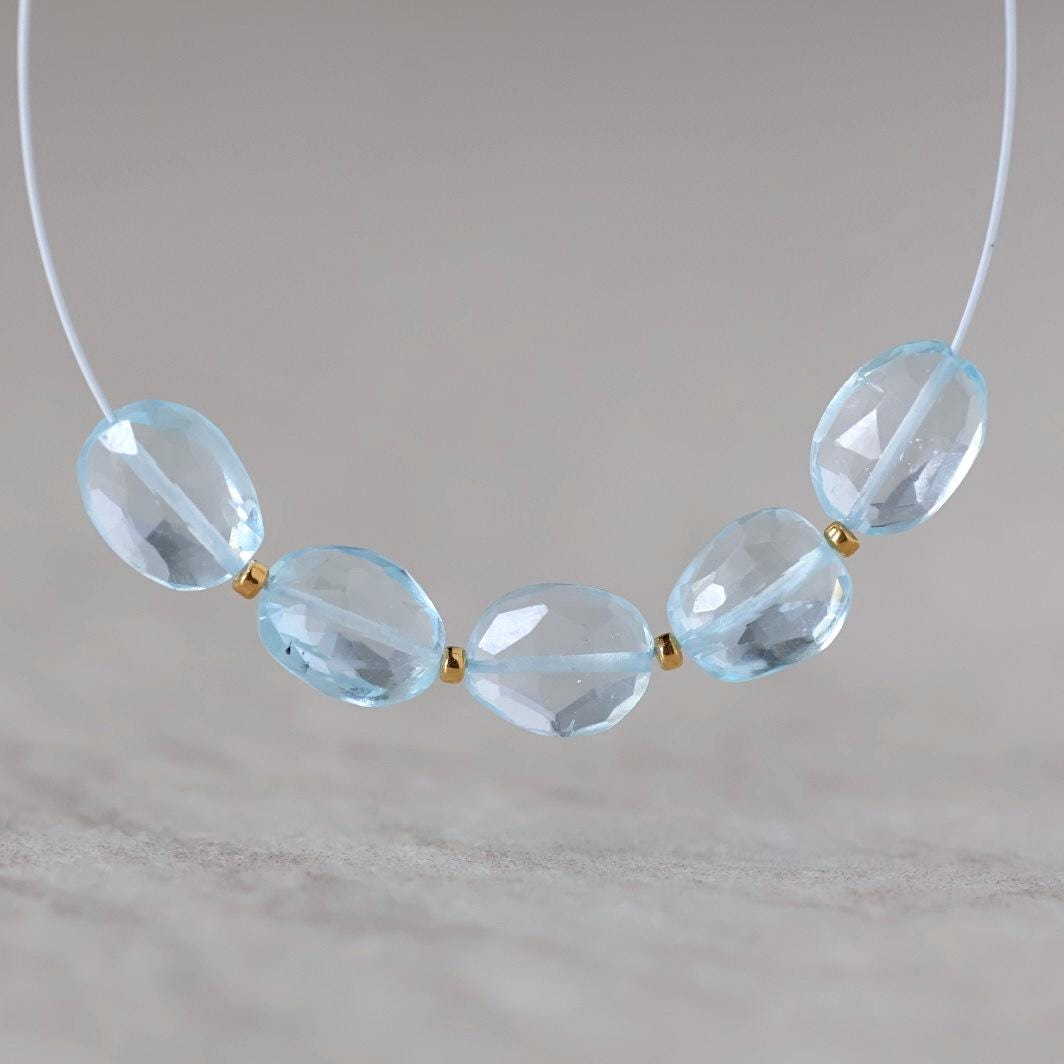 Natural Sky Blue Topaz Oval Beads Faceted 6x9mm 5 Pcs Genuine Gemstone for DIY Jewelry Making