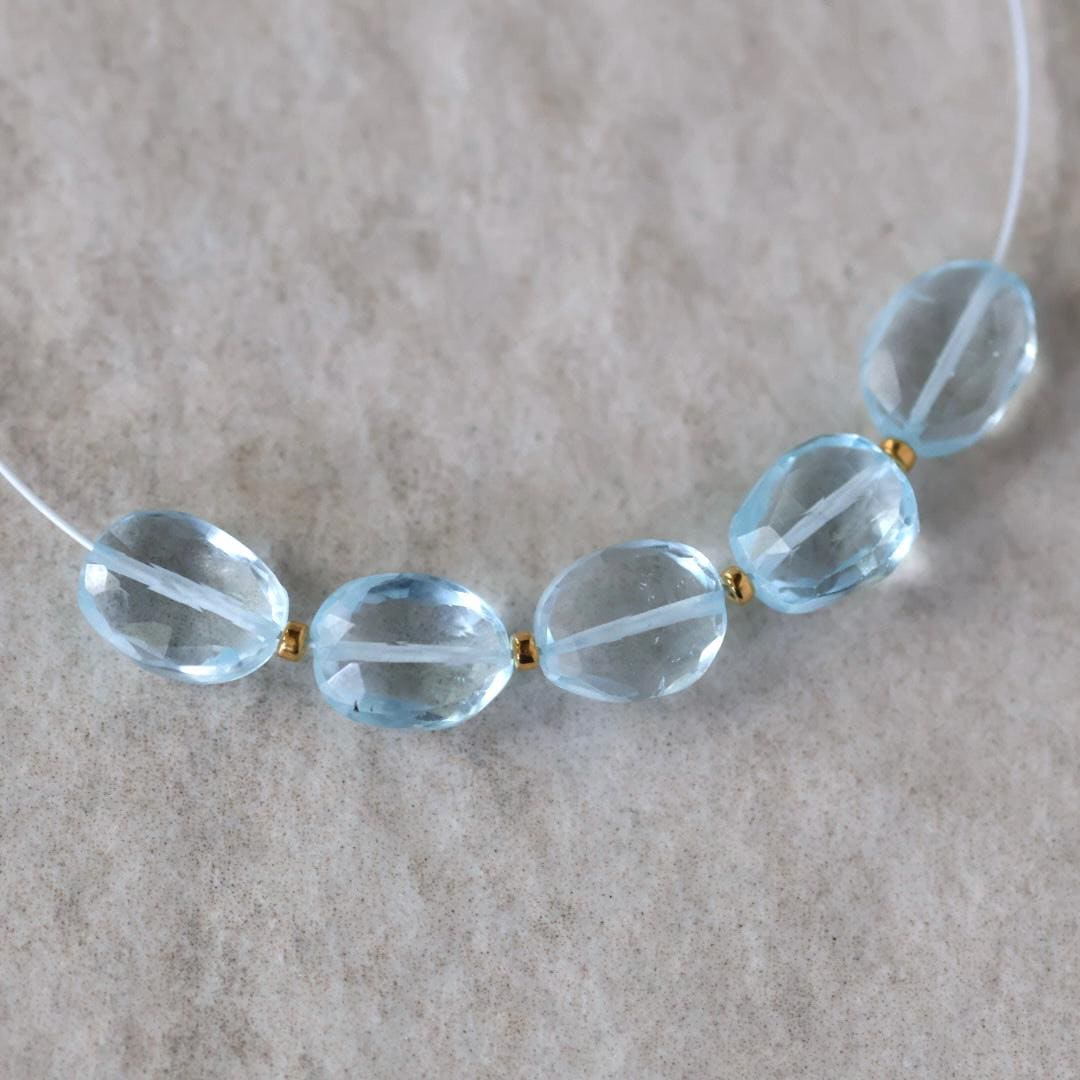 Natural Sky Blue Topaz Oval Beads Faceted 6x9mm 5 Pcs Genuine Gemstone for DIY Jewelry Making