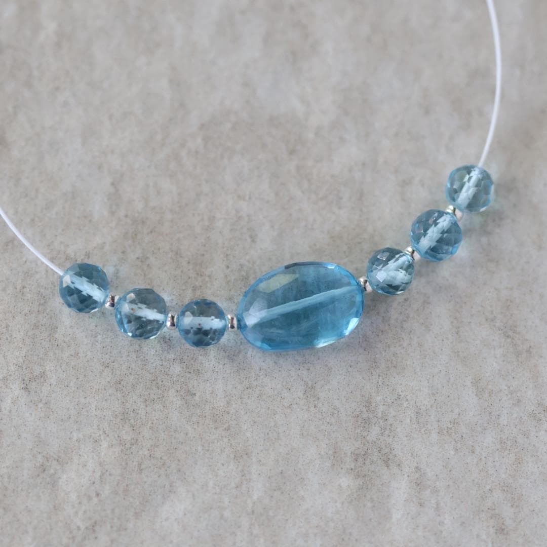 Natural Swiss Blue Topaz Faceted Beads Round Oval Genuine Gemstone for DIY Jewelry Making Supplies Pendants