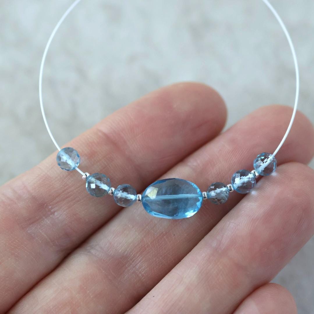 Natural Swiss Blue Topaz Faceted Beads Round Oval Genuine Gemstone for DIY Jewelry Making Supplies Pendants
