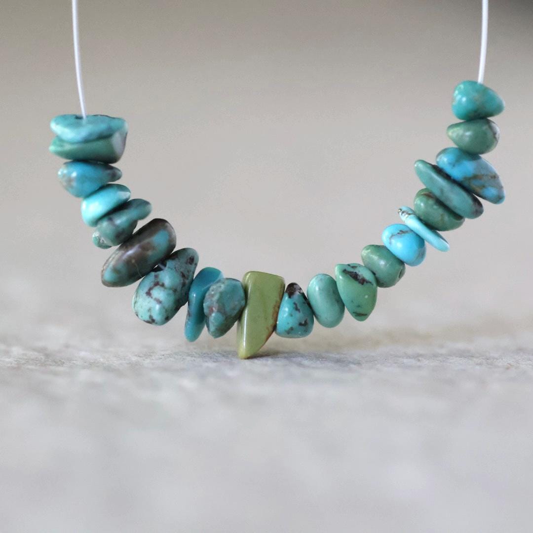 Natural Turquoise Chip Beads Nuggets Smooth 4-7mm 2” strand Vintage Turquoise Gemstone Beads DIY Jewelry Making December Birthstone