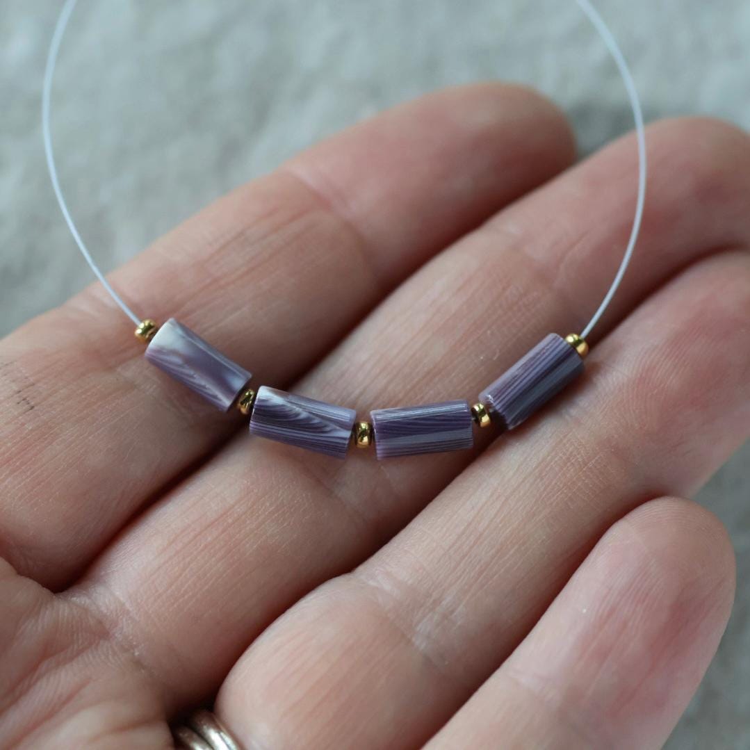 Natural Wampum Quahog Shell Tube Beads Smooth 4x8mm Natural Purple Shell Accent for DIY Jewelry Making
